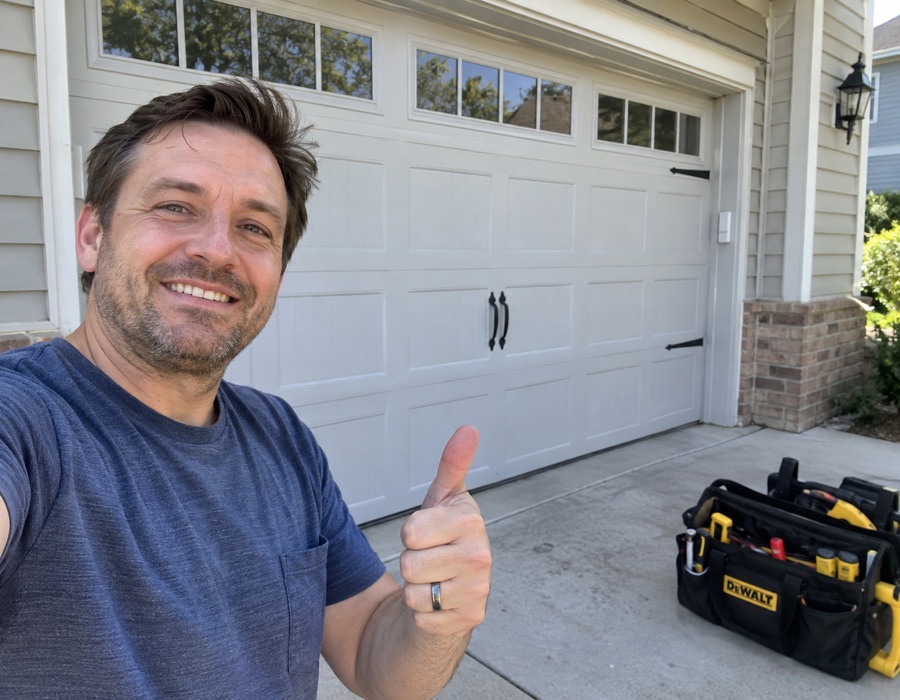 David K. outside a residential garage in Elgin